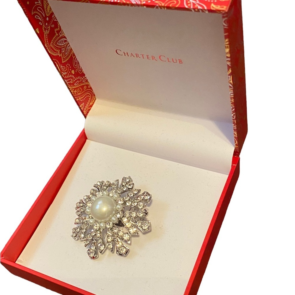 {Charter Club} Snowflake Rhinestone Brooch - Picture 4 of 6